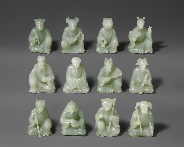 清 白玉雕十二生肖组像